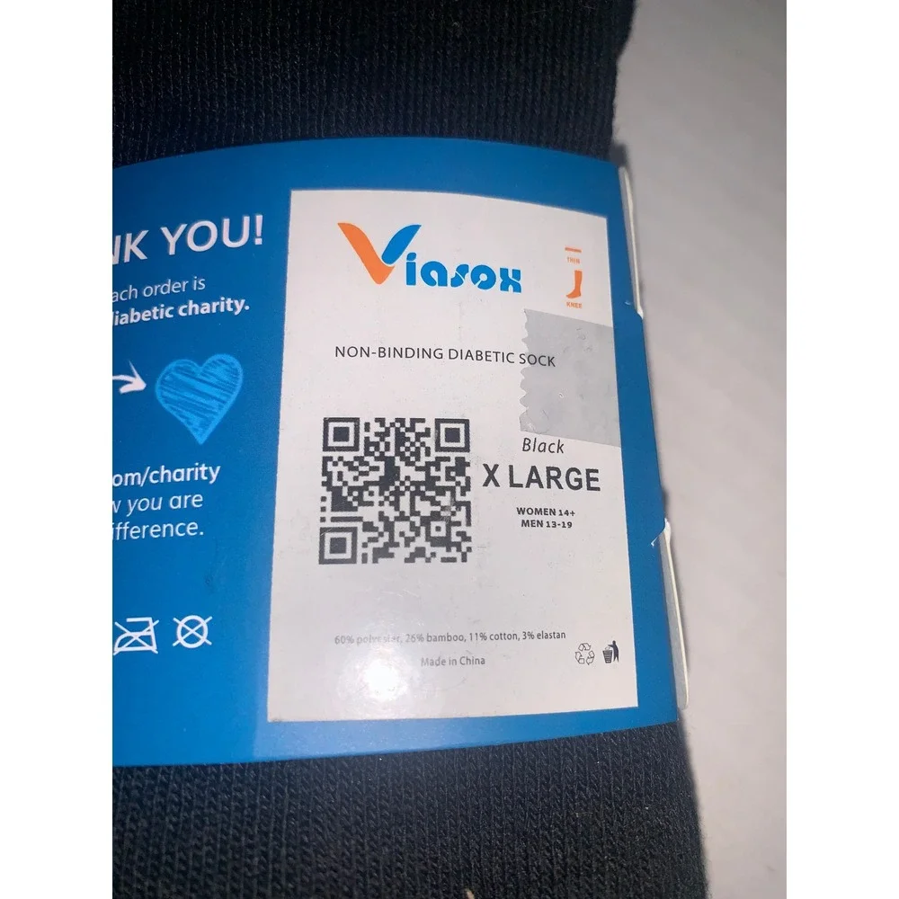 Viasox Diabetic Non‎ Binding Socks Black X Large